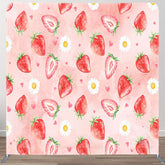 Aperturee - Aperturee Pink Red Strawberry Daisy Fruit Pillow Cover Backdrop